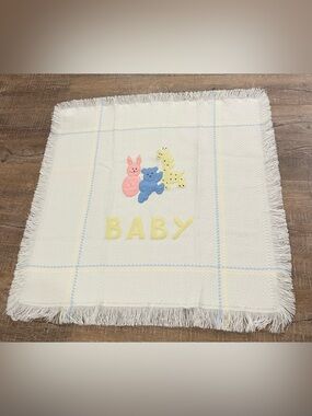 Stork club Baby Knit Blanket fringe  giraffe bear bunny made in Italy vintage